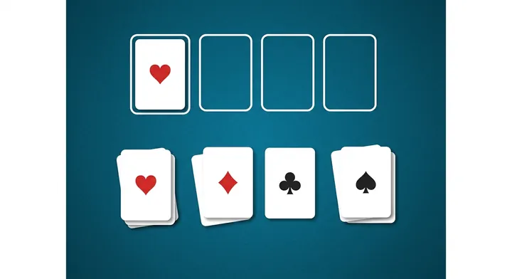 A row of free cells, each holding a single parked card in FreeCell